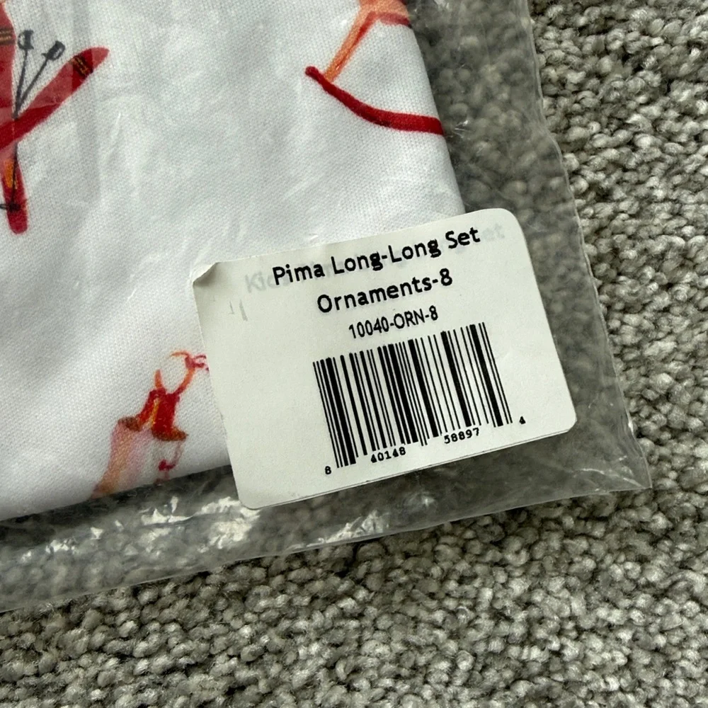Lake- Ornaments Long Sleeve Long Pants Pajama Set, White & Red, size 8